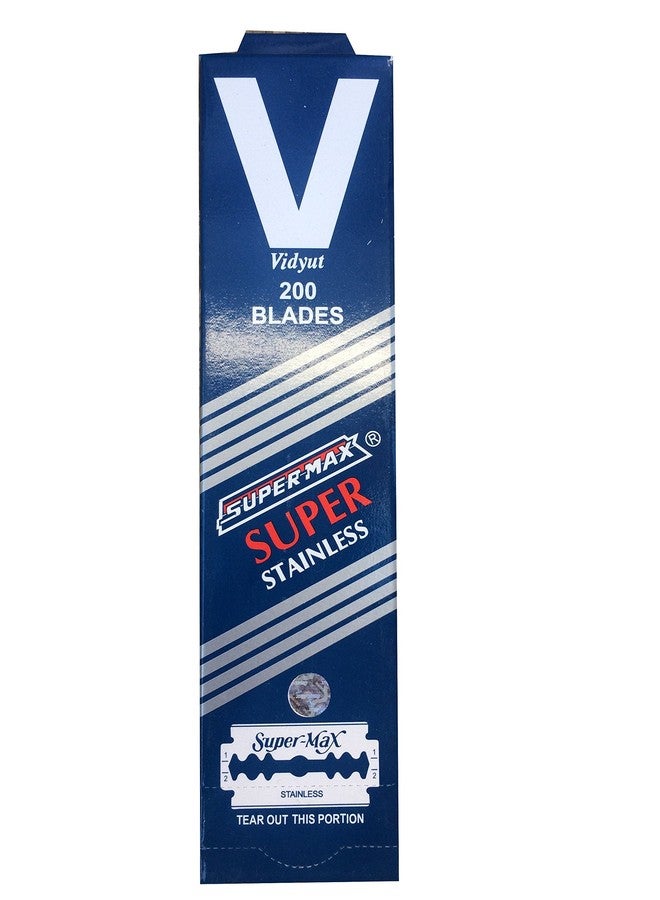 سوبر ماكس شفرات حلاقة فائقة الأمان من الفولاذ المقاوم للصدأ من سوبر ماكس، ذات حدين، 200 شفرة (20 × 10) - Image 1